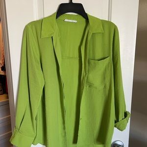 Green silky button down